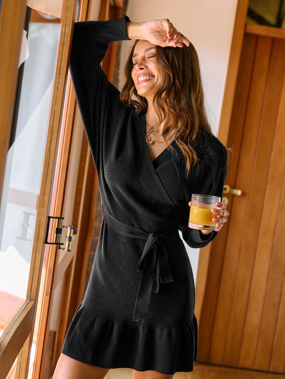 Cupshe Black V-Back Knit Mini Dress